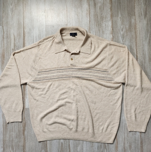 Dockers Other - Dockers Tan Striped Polo Sweater Long Sleeve Soft Warm Stretch Sz XXL